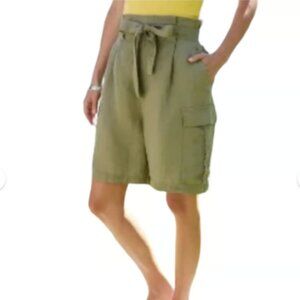NWT A New Day Paperbag Cargo Shorts Olive Green Tie Waist Linen Blend  XL